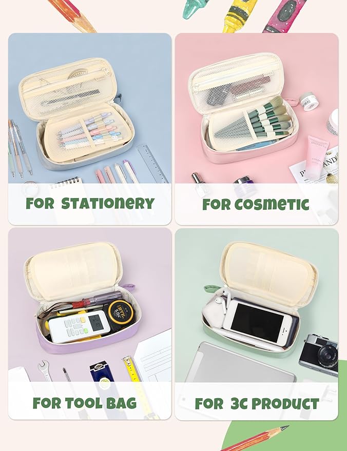 SUNEE Cute Pencil Case, Aesthetic Pen Pouch, Colored Large Pencil Bag with Zipper, Kawaii Stationery Storage and Organizer, School Supplies for Teen and Adult Girls, Green