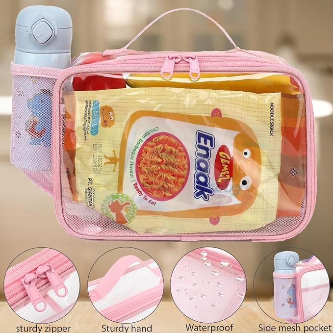 GYEUKHAM Insulated Lunch Box for School, Thermal Reusable Durable Freezable Lunch Bags for Kids Boys Girls Men Women - Small Soft Cooler Portable Lunch Tote Kit for Work Picnic Travel,Clear Pink