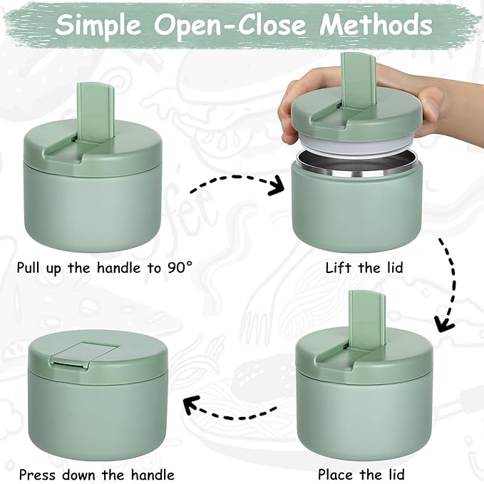 Pawtong 12oz Insulated Vacuum Food Jar with Buckle Lid Wide Mouth Soup Thermo for Hot Food Kids Leakproof Stainless Steel Lunch Container