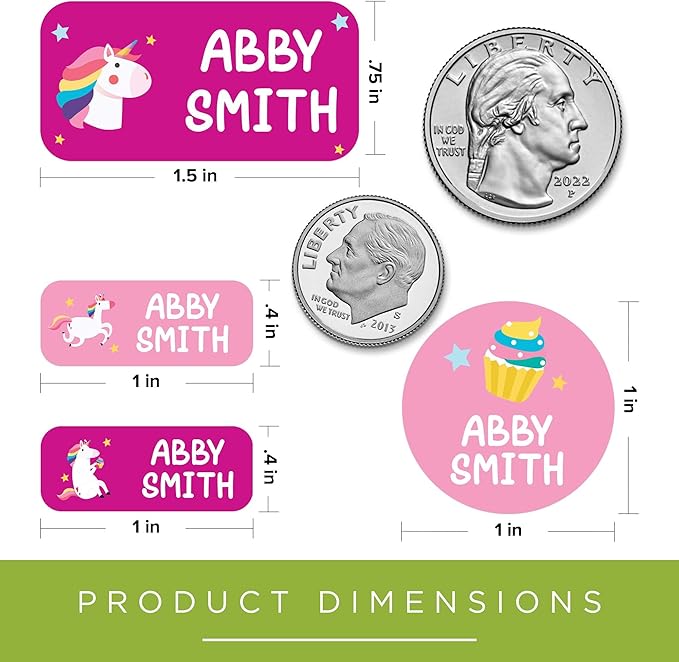 Personalized Daycare Name Labels for Kids, (130 Pack) Waterproof Custom Name Stickers for Clothing Tags, Lunch Boxes and School Supplies, Made in USA by MSC -Unicorn