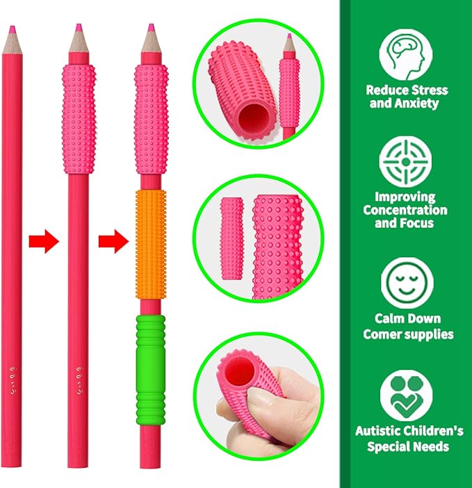 Textured Pencil Grips for Kids & Adults - 24 Pack Sensory Fidget Toys for ADHD, Autism - Quiet Classroom & Office Tools for Anxiety Relief Stress Relief - Educational Supplies, Student Rewards&Gifts