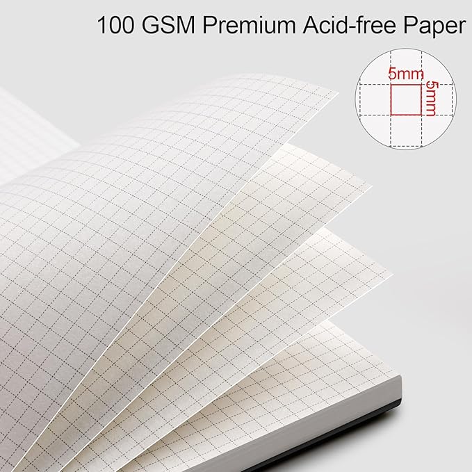 AHGXG Graph Paper Notebook - Spiral Notebook 8.5" x 11", A4 Large Graph Notebook, 100 gsm Thick Grid Paper, Waterproof Plastic Cover Journals for School Writing Engineering Math, Black