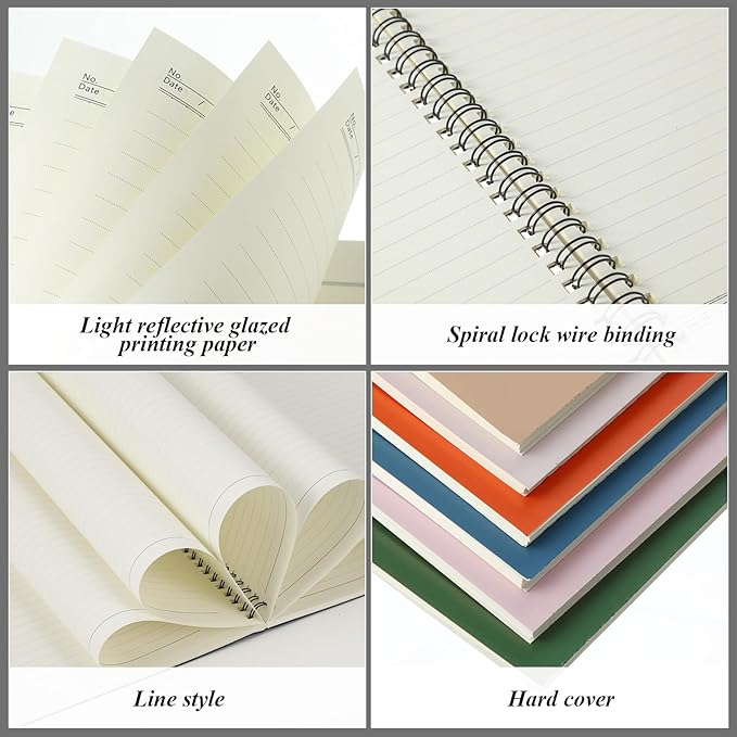 Leelosp 12 Pcs Small Spiral Notebook Lined Spiral Journal College Ruled Notebook Wire Bound Kraft Cover, 120 Pages for Work (Light Colored,5 x 7 Inch)