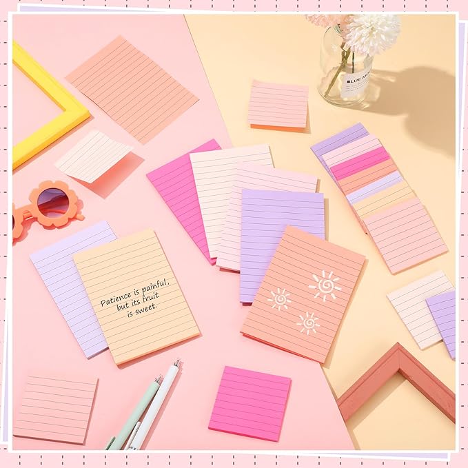 Yexiya 64 Pcs Lined Sticky Notes Self Stick Notes with Lines Bright Assorted Colors Sticky Pad for Home Office Products Post Memos, 1920 Sheets(4 x 6 Inch, 3 x 3 Inch,Pastel Color)
