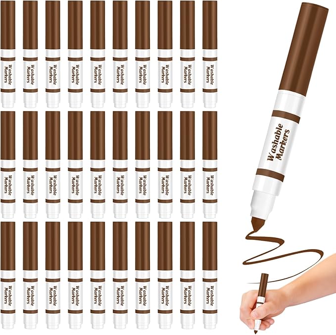 30 Pcs Mini Washable Markers Bulk Broad Line Conical Tip Washable Mark Pen Set Short Coloring Paint Pen for Art Projects Teacher Party Favors(Brown)