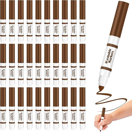 30 Pcs Mini Washable Markers Bulk Broad Line Conical Tip Washable Mark Pen Set Short Coloring Paint Pen for Art Projects Teacher Party Favors(Brown)