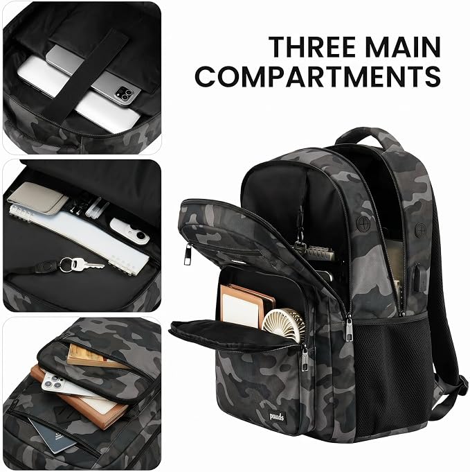 Paude Backpack Cam Black,School Backpack for Teens Adults Laptop Bookbag for High School College Students Back Pack for Work