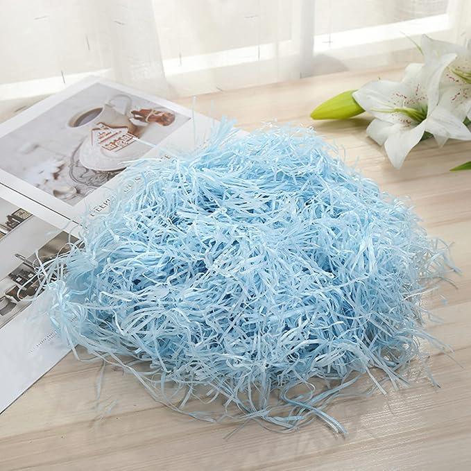 Raffia Paper Shreds, 100g Shredded Paper for Gift Box, Crinkle Cut Paper Shred Filler for Gift Wrapping & Basket Filling(Light Blue)