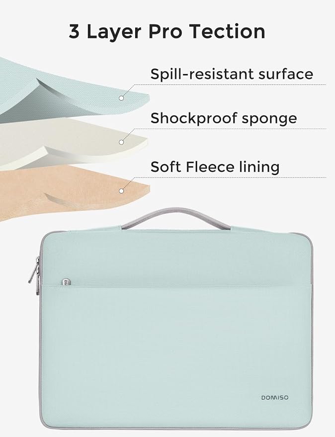 DOMISO 17.3 inch Laptop Case Sleeve Protective Cover Compatible with 17.3 inch HP Pavilion Envy 17/Lenovo IdeaPad/Acer/ASUS/Dell/Alienware/LG Gram,Water Resistant Computer Bag with Handle,Mint Green