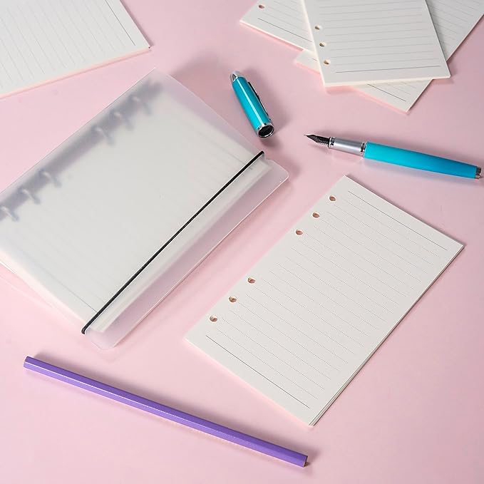 A6 Format Refill Paper (171x94mm) - 135 Sheets 8mm Lined Notebookpaper, 100GSM Thick Cream White Papers, 6-Ring Binder Refill for A6 Planners, Journals, and Organizers