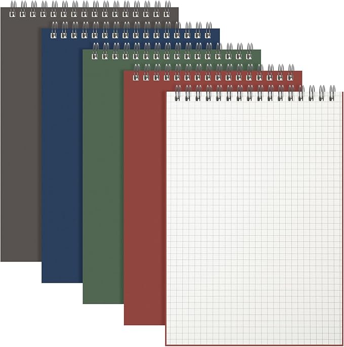 Engrowtic 4 Pack Graph Paper Spiral Notepad A5 Top Wirebound Notepad Grid Notebook Steno Pads Memo Notebook Grid Paper 140 Pages for Writing Sketching Drawing Office Supplies (Multicolor 2)