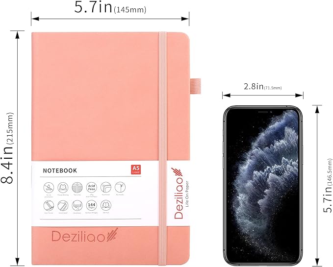 Lined Journal Notebooks with Pen Loop, Hardcover Notebook Journal for Work, 100Gsm Premium Thick Paper with Inner Pocket, Medium 5.7''''x8.4'''', ?Pink, Ruled, 1 Pack