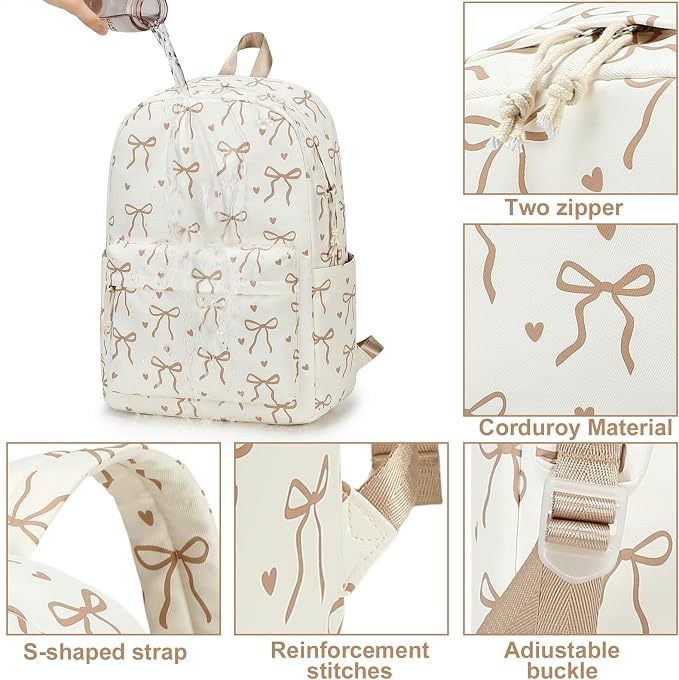 LOIDOU Backpack for Girls School Backpacks Bookbags for Elementary Middle School Women Laptop Backpacks (Bow Tie Brown, L-17)