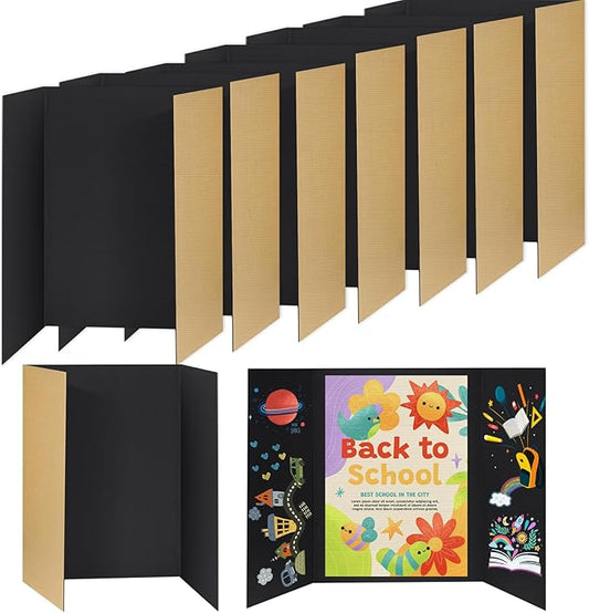8 PCS Trifold Poster Board- Large 40" x 28" Tri Fold Display Board Hard & Thick Black Presentation Cardboard for Science Fair, School Projects, Business Supply