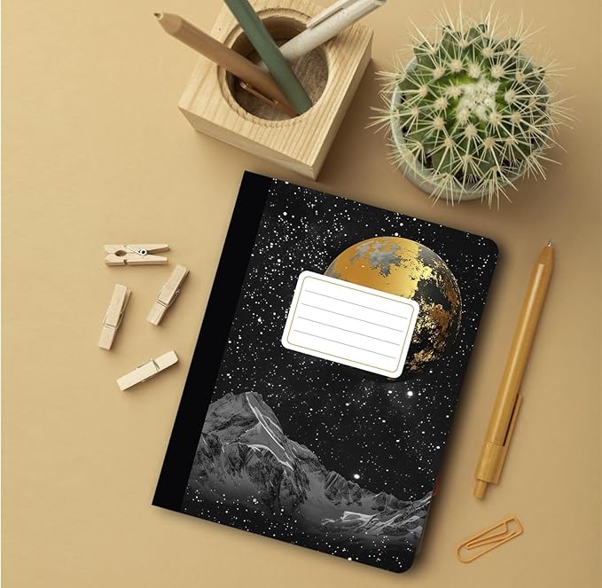 Jainzy Composition Notebooks, 6 Pack - 9.75 x 7.5 inches, College Ruled 140 Pages, Gold Foil Design