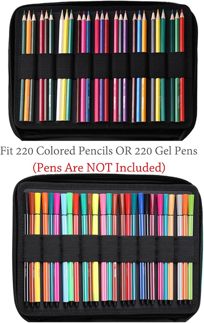 Coloring Pencil Case 220 Slots Pencils/Gel Pens Organizer Waterproof Travel Case Zipper Carrying Portable Pencil Markers Pen Holder Bag for Painter Writers