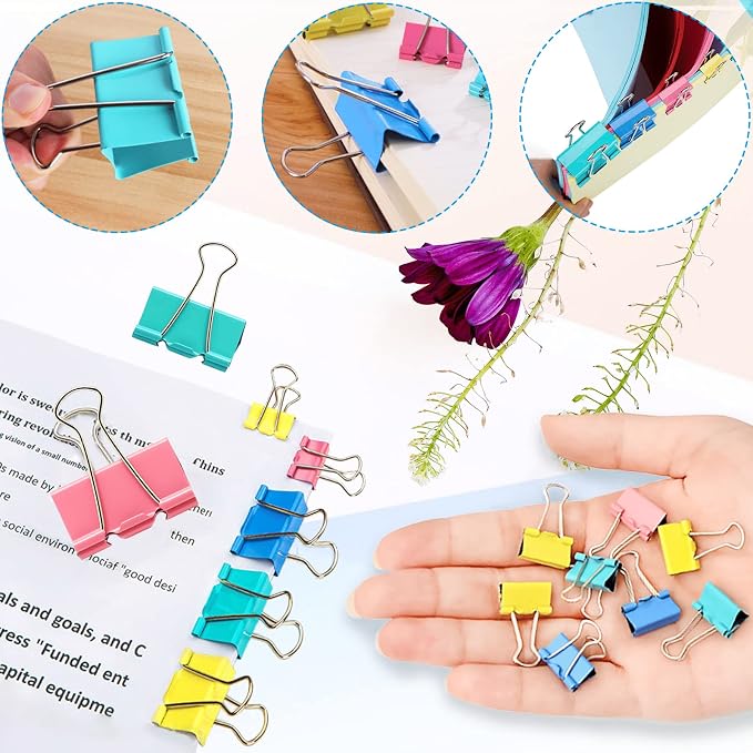 Binder Clips, 100PCS Large Binder Clip Assorted Sizes, Medium Small Binder Clips for Paperwork, Bulldog, Office Clips, Paper Clamps, Colorful Binder Clip Set for Office and School Supplies