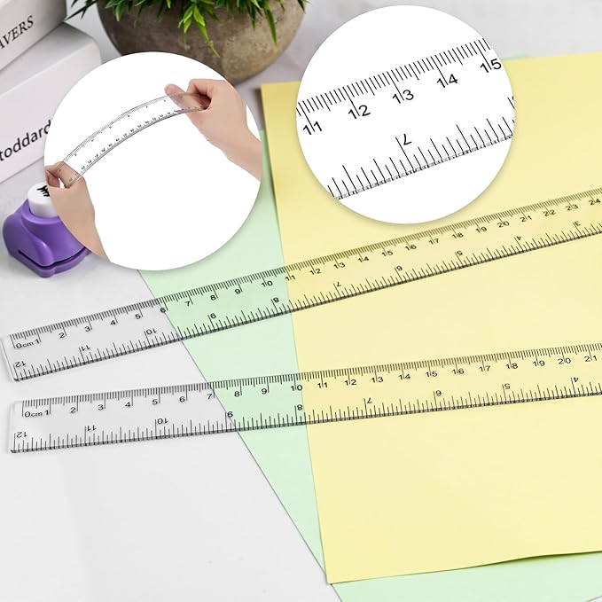 Koogel 2 Pack Clear Plastic Ruler, 12 Inch Shatterproof Straight Ruler with Inches & Centimeters for School, Home & Office