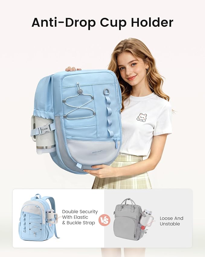 LOVEVOOK School Backpack for Girls, Large Capacity 16 Laptop Backpack with Insulated Lunch Box & Tumbler Pockets, Multi-Compartment Bookbag, Water-Resistant Travel Backpack, Ice Blue
