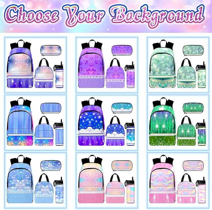 M YESCUSTOM Custom Girls Backpack Lunch Bag Set with Name, Purple Butterfly Personalized Kids Backpack for Girls School Travel Kindergarten Bookbag Pencil Pouch