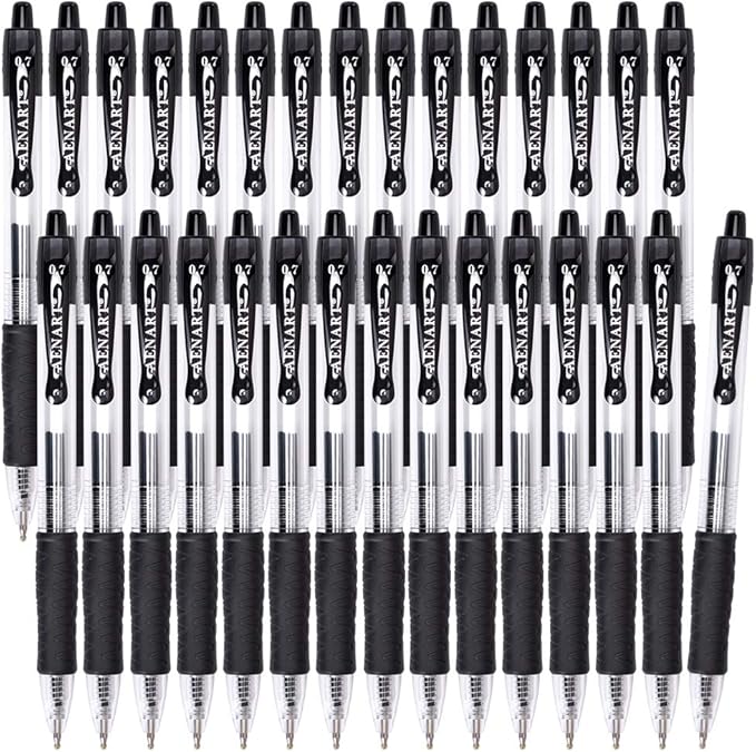 Aen Art Gel Pens Black 0.7mm Fine Point 30 Retractable Gel Ink Pens with Rubber Grip - Quick Dry Roller Pen for Writing, Office, School