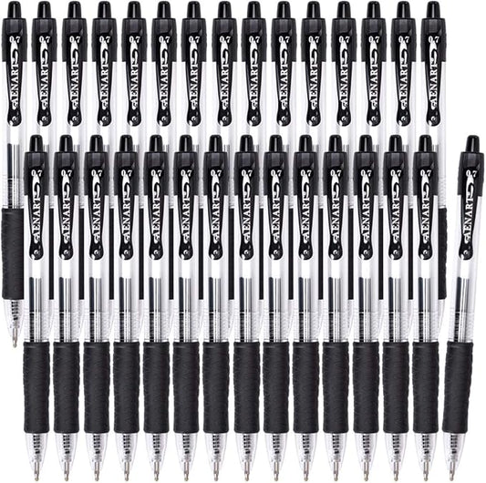 Aen Art Gel Pens Black 0.7mm Fine Point 30 Retractable Gel Ink Pens with Rubber Grip - Quick Dry Roller Pen for Writing, Office, School
