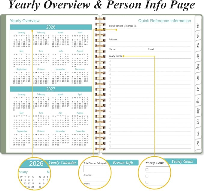 2026-2027 Monthly Planner - January 2026 - June 2027, Two Pages Per Month, 18 Monthly Calendar/Planner with Tabs, Inner Pocket, 6.4" x 8.5", Cyan