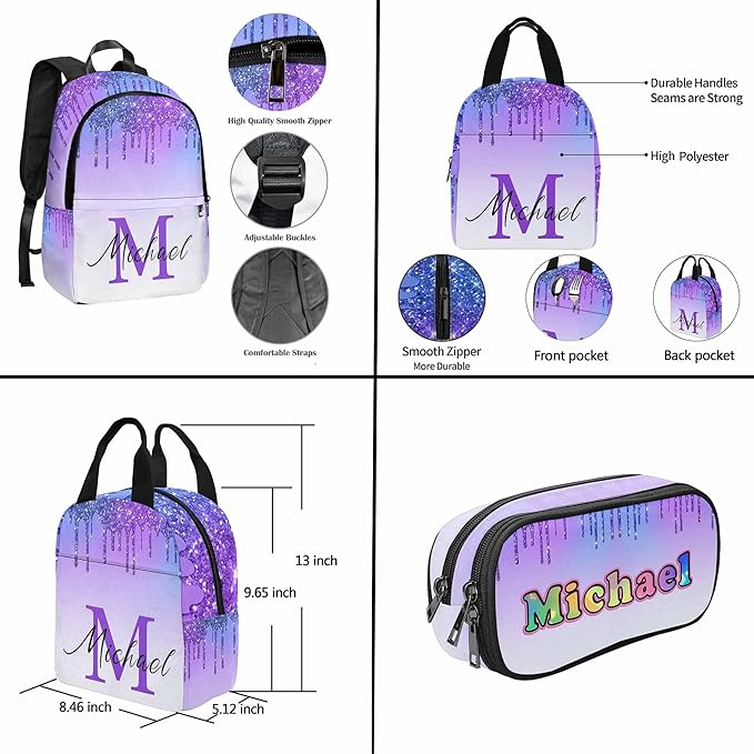 M YESCUSTOM Custom Teen Girls School Backpack, Personalized Name Kids Bookbag for Girls Boys Elementary Middle School Bags Travel Laptop Backpack Casual Daypacks