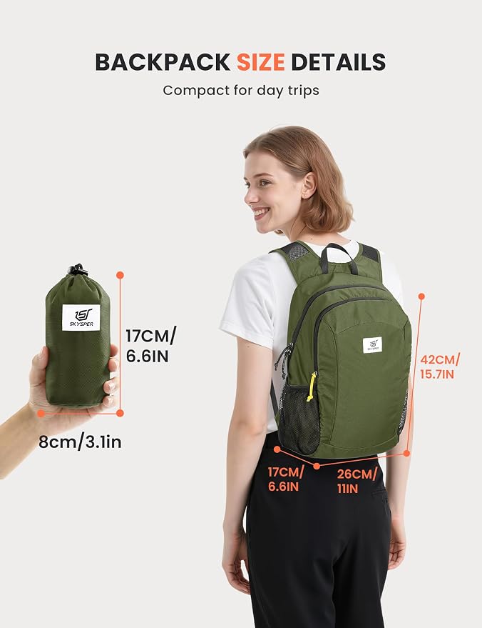 SKYSPER Hiking Backpack Ultralight Packable RFID Travel Daypack Small Nylon Stuff Pack 16L Outdoor Bag for Women Men