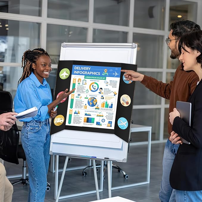 6 Pack Trifold Poster Board 48" X 36", IKAYAS Black Poster Boards, Science Fair Display Boards Posterboards for Mounting, Prints,Art,Display,Projects Classroom Supplies
