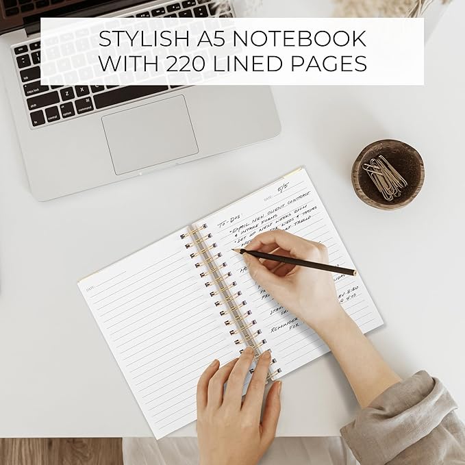 Aesthetic Thick Spiral Notebook Journal For Women in A5 Format - Modern Linen Hardcover College Ruled Note Book With 220 Lined Pages - Perfect For Writing And Staying Organized at Work or Schoo