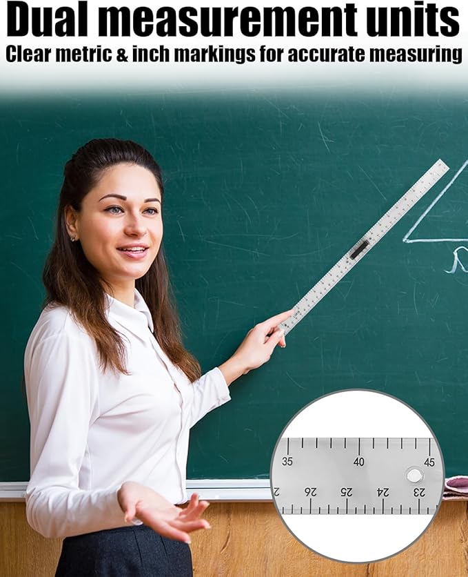 Magnetic Math 1m Ruler, Large Teaching Aids Classroom Math Geometry Tool Set Enhances Classroom Learning, Easily Mounts to Blackboard, Transparent