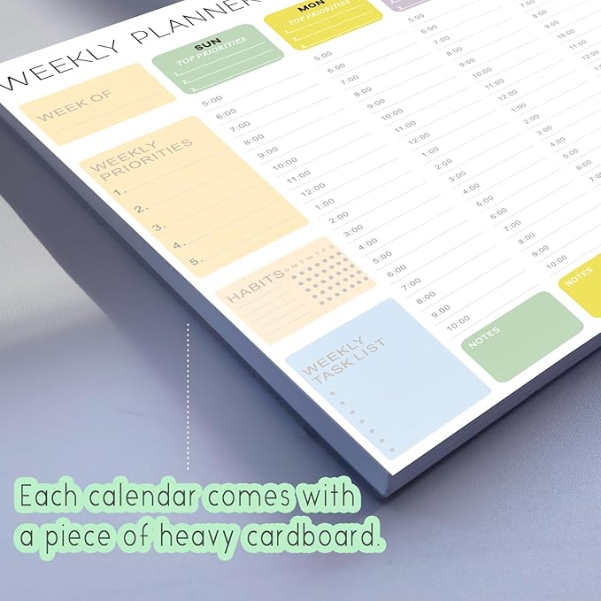 Undated Weekly Hourly Planner Notepad, Tear-Off ADHD Planner,Weekly Planner,Weekly Schedule Planner,Weekly To Do List Notepad(52 Sheets,8.5"x11",Colorful)