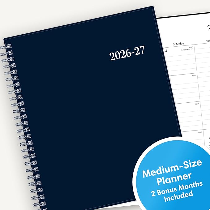 Blue Sky 2026-2027 Weekly and Monthly Academic Year Planner Calendar, July 2026 - June 2027, 7" x 9", Flexible Cover, Wirebound, Laminated Tabs, Enterprise Navy