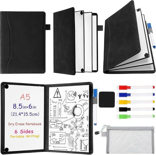 Feifeiya 6 Sides Dry Erase Notebook Portable White Board 9"x6"(a5) Travel Dry Erase White Board Notebook Foldable Anti-ghosting Surface for Office, School, Study, Travel & Business Meeting Planning