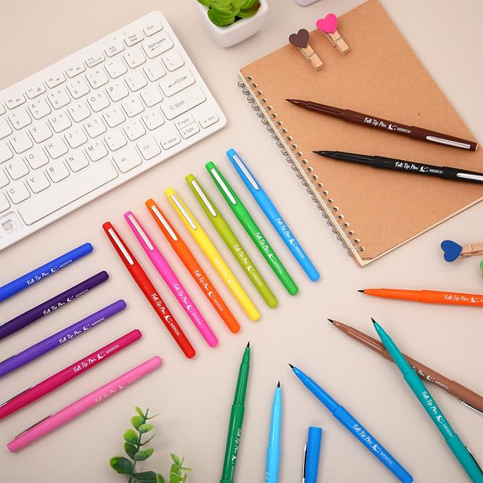 Fuyoooo 20 Pcs Felt Tip Pens 0.7mm Colored Felt Pens Marker Medium Point Journal Planner for Journaling Writing Note Taking Art Office Supplies