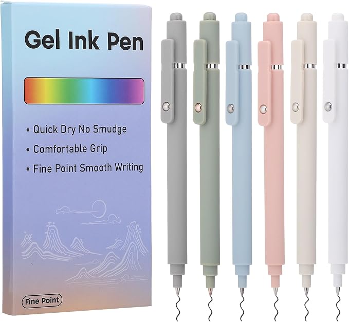 Thboxes 6 Pack Nurse Pens, 0.5mm Retractable Gel Pens for Journaling - Smooth Writing for Note Taking, Office & School Supplies, Journaling Supplies for Women Teachers Nurse