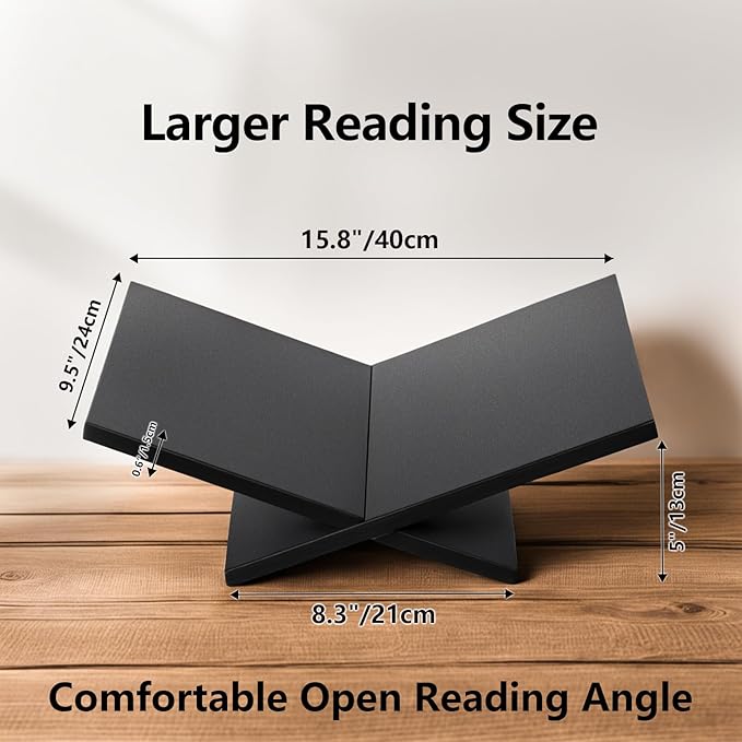 PUERSI Open Display Stand, Wooden Large Book Holder, Coffee Table Stand, Wood Easel for Magazine, Art, Cook Book, Bible, Quran - Black