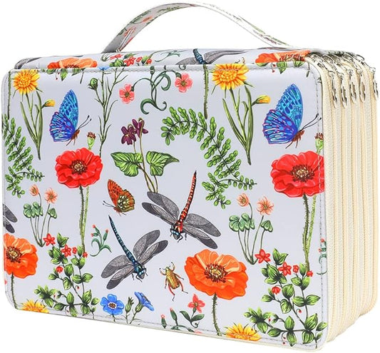 Vomgomfom 252 Slots Pencil Bag, 5-Layer Zipper Art Supply Organizer, PU Leather Portable Colored Pencil Case with Handle for 252 Watercolor Pens, Gel Pens (White)