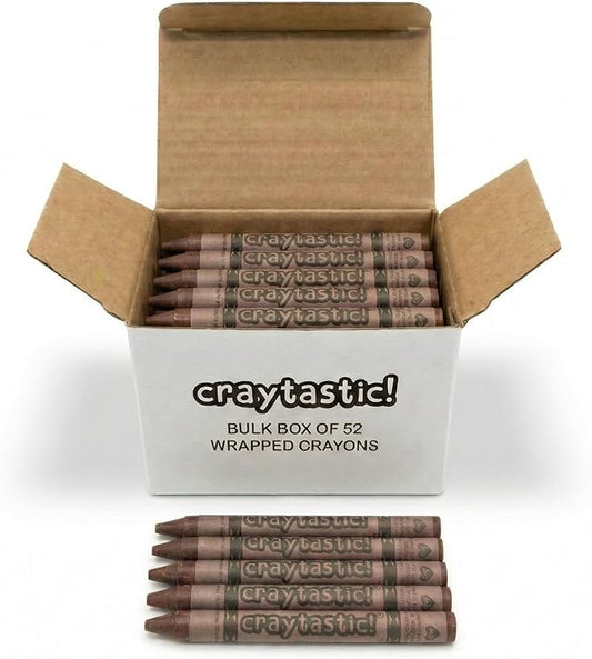 Craytastic! Bulk Wrapped Crayons Box of 52 (Brown) for Crafting, Parties, Kids - Paper Wrapped - Safety Tested Compliant with ASTM D-4236