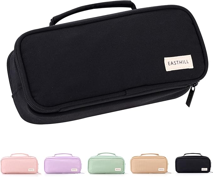 EASTHILL Large Capacity Pencil Case Pen Pouch Organizer Canvas Pencil Bag with Handle School Supplies for Teen Girls-Black