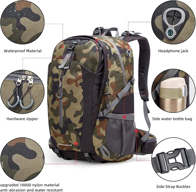 SPEEDPARK 40L Hiking Backpack, Lightweight Camping Daypack with Rain Cover | Water-Resistant Rip-Stop Nylon, Multi-Pockets, Survival Whistle. Ideal For Men, Women, Travel, Trekking