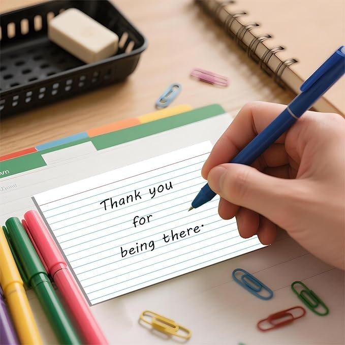 100 Pack 5x8 Index Cards, Lined Heavyweight 160g White Note Cards for Study, Organization & Office, Ruled Flashcards for Students & Teachers