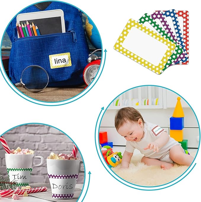 Plain Name Tags Stickers Colorful Star Border All Purpose Labels - 200 Stickers, Strong Adhesive (3.5 x 2.25 inch)