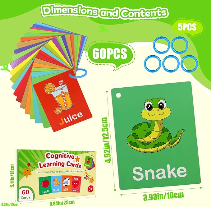 Toddler Learning Flash Cards, 60 PCS Double Sides Flashcards for Alphabets, Numbers, Colors, Shapes, Sight Words, Baby Cognitive Flashcards for Kids, Preschool Kindergarten Learning Activities