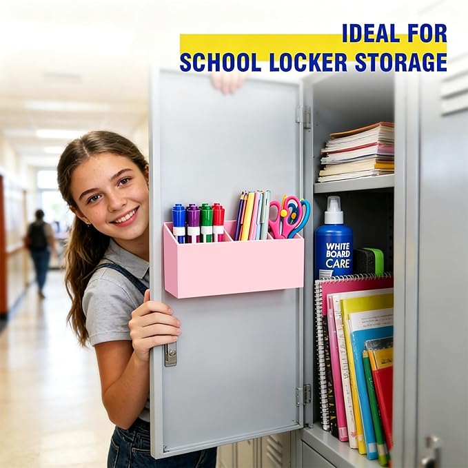 Magnetic Dry Erase Marker Holder for Whiteboard, Anti-slip Magnet Pen Holder for Fridge Refrigeator, Acrylic Pencil Holder for Classroom Teacher, Office Accessories, Locker Organizer(Pink)