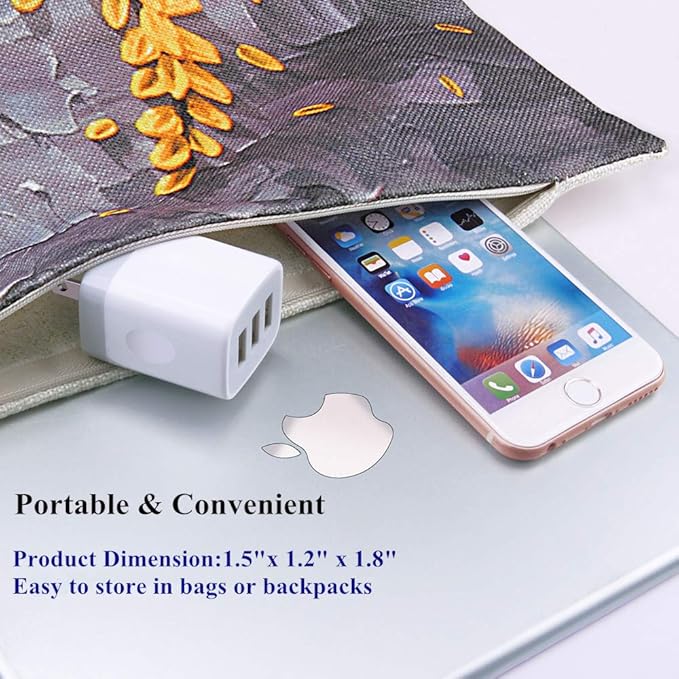 3 Port Wall Charger, 5V 3.1A USB Plugs, MultiPort Travel USB Wall Plug Home Charging Block Cube Compatible iPhone 13 12 11 Pro XS Max, Samsung Galaxy S22 S21 FE S10, Note 20 10,V35 THINQ Q7 G7