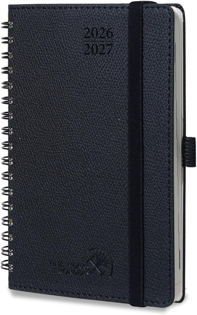 POPRUN 2026-2027 Academic Small Weekly Planner, 4" x 6.25" Pocket Calendar for purse, Horizontal Daily Calendar from July 2026 to June 2027, Softcover Appionment Book with Monthly Tabs, Spiral Bound, Inner-Pocket - Black