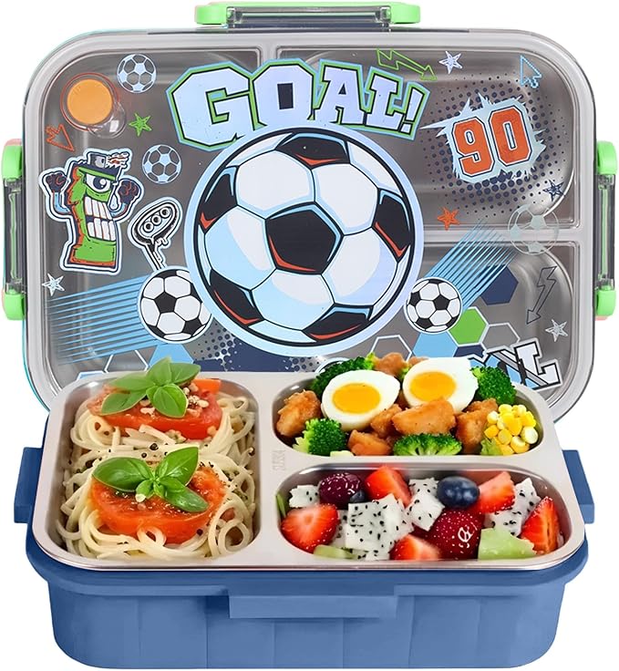 Stainless Steel Bento Lunch Box for Kids, 800ml/27oz BPA-Free Leak-Proof Food Containers with 3 Compartments, Freezer & Dishwasher Safe, Back to School Students Lunches Size for Ages 3-7