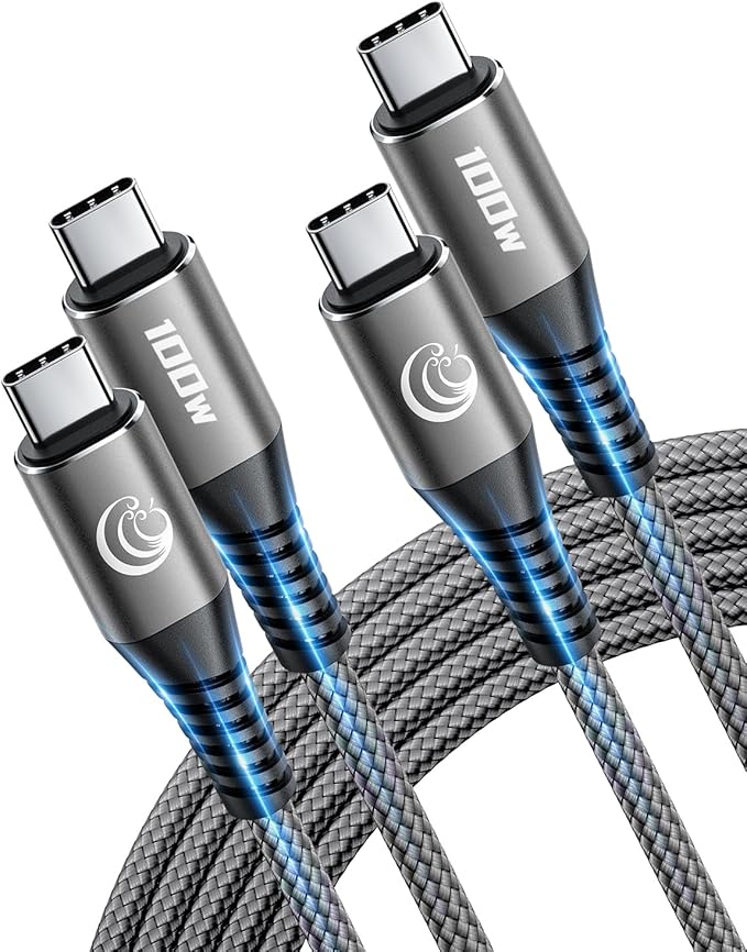 USBC to USBC 100W [3ft/2 Pack] USB C to USB C Fast Charging Cable Braided C to C Charger Cord 5A for MacBook Pro/Air, iPhone 16 15 Pro Max Plus,iPad Pro,Samsung Galaxy S24 Ultra S23,Pixel,PS5,Switch